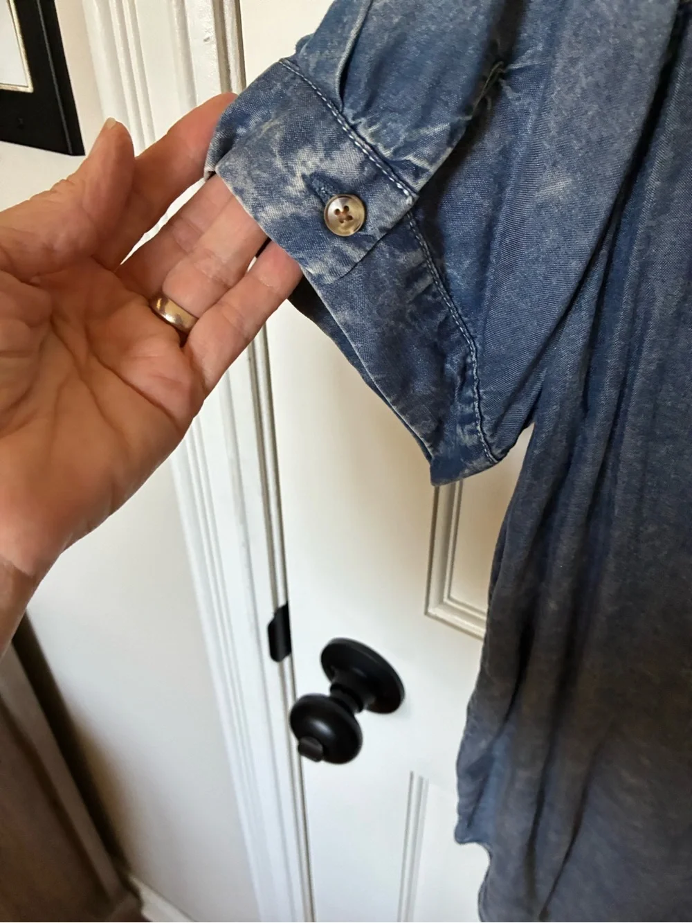 Jane + Delancey Washed Denim Button-Up Shirt - Slate Blue - Picture 6 of 7